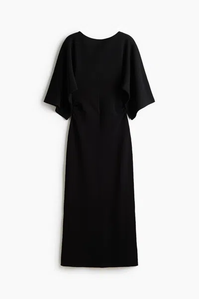 H&m Draped Midi Dress In Black