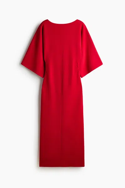 H&m Draped Midi Dress In Red
