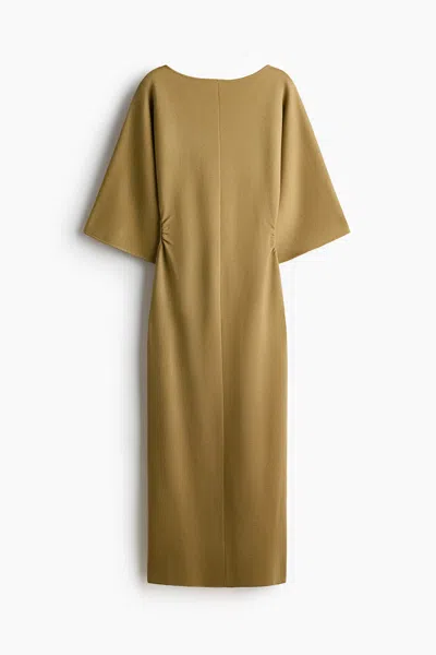 H&m Draped Midi Dress In Brown
