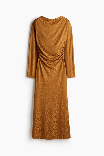 H&m Draped Midi Dress In Brown