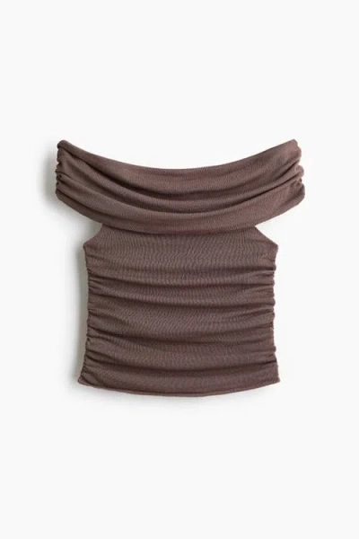 H&m Draped Off-the-shoulder Top In Brown