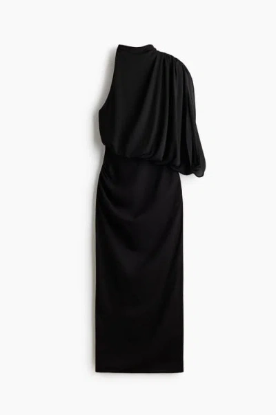 H&m Draped One-shoulder Dress In Black