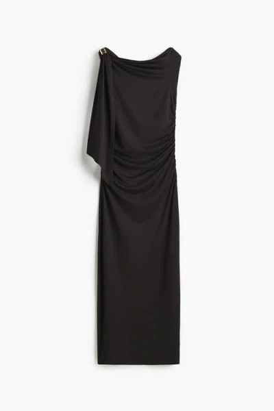 H&m Draped One-shoulder Dress In Black