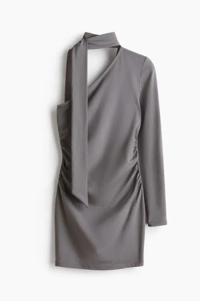 H&m Draped One-shoulder Dress In Gray