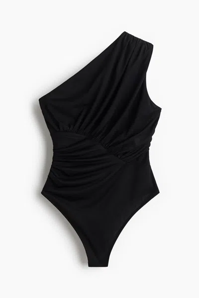 H&m Draped One-shoulder Thong Bodysuit In Yellow