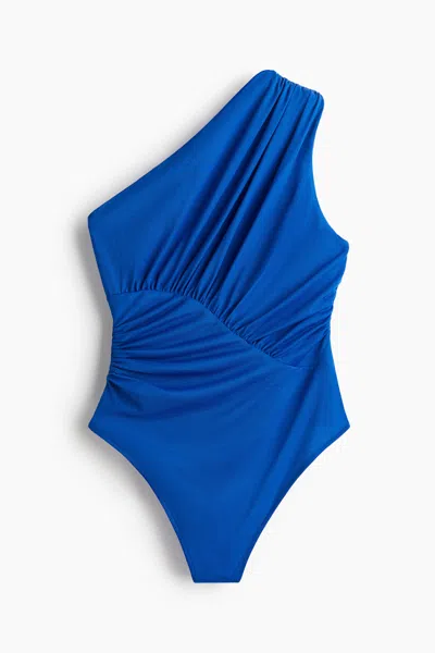H&m Draped One-shoulder Thong Bodysuit In Blue