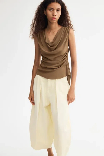 H&m Draped One-shoulder Top In Brown