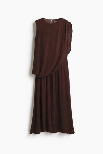 H&m Draped Satin Dress In Brown