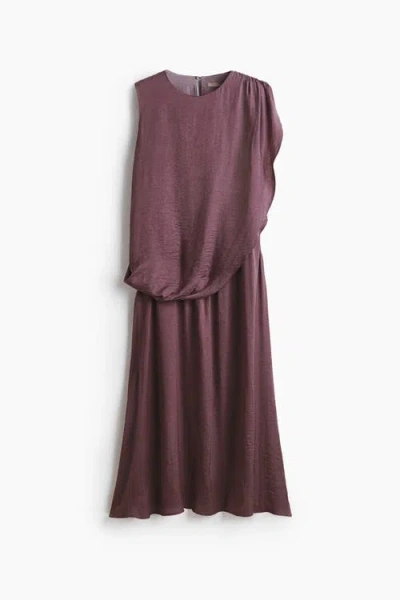 H&m Draped Satin Dress In Purple