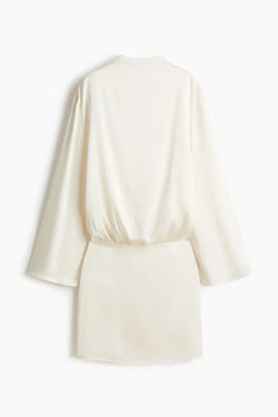 H&m Draped Satin Dress In White