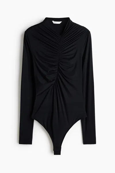 H&m Draped Thong Bodysuit In Black
