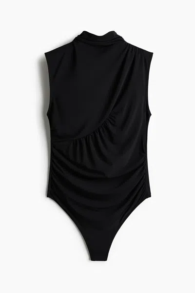 H&m Draped Thong Bodysuit In Black