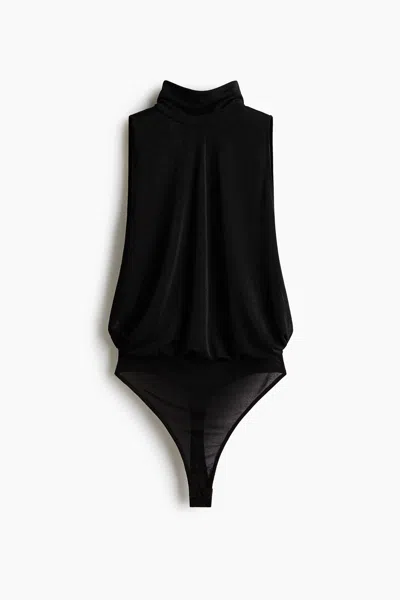 H&m Draped Thong Bodysuit In Black