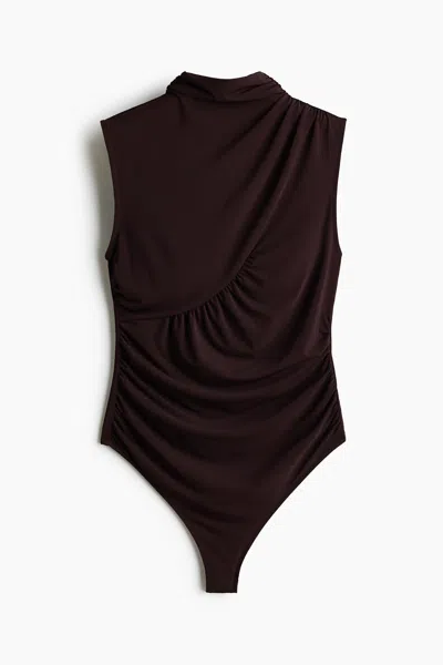 H&m Draped Thong Bodysuit In Brown