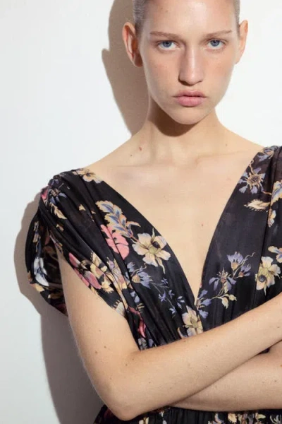 H&m Draped Tie-detail Dress In Black