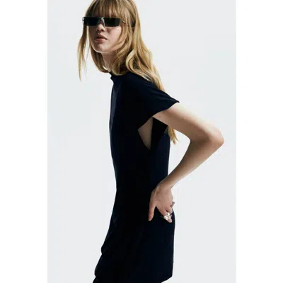 H&m Draped Turtleneck Dress In Black