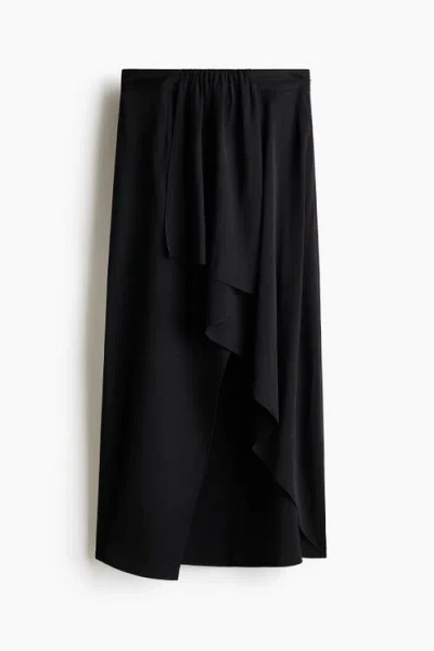 H&m Draped-panel Asymmetric Skirt In Black