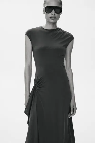 H&m Draped-panel Jersey Dress In Brown