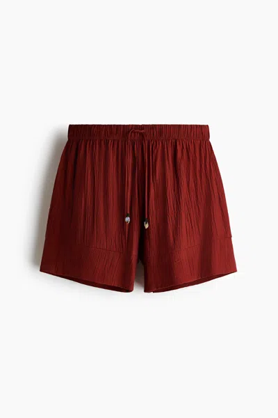 H&m Drawstring Beach Shorts In Brown