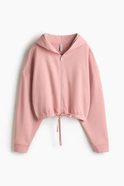 H&m Drawstring Zip-through Hoodie In Pink