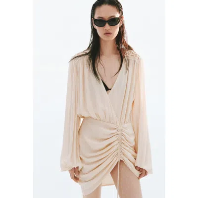 H&m Drawstring-detail Balloon-sleeved Dress In Animal Print