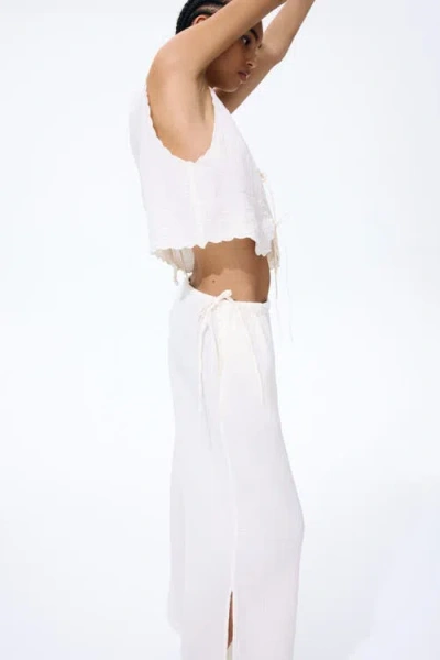 H&m Drawstring-detail Muslin Trousers In White