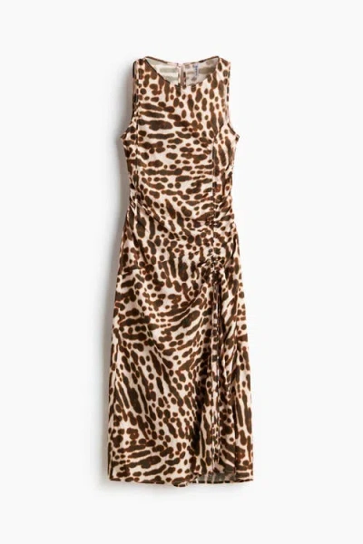 H&m Drawstring-detail Satin Dress In Animal Print