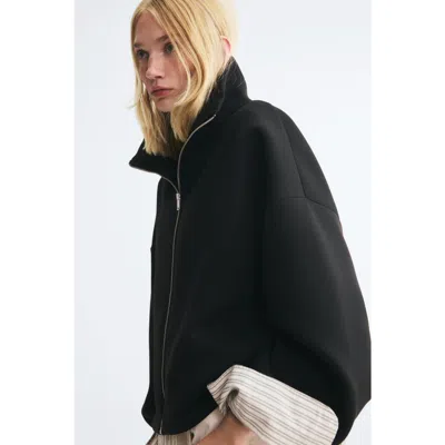 H&m Drawstring-detail Scuba Knit Jacket In Black