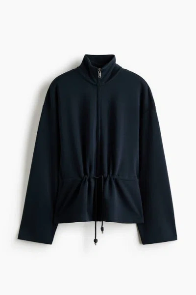 H&m Drawstring-detail Zip-through Sweatshirt In Blue