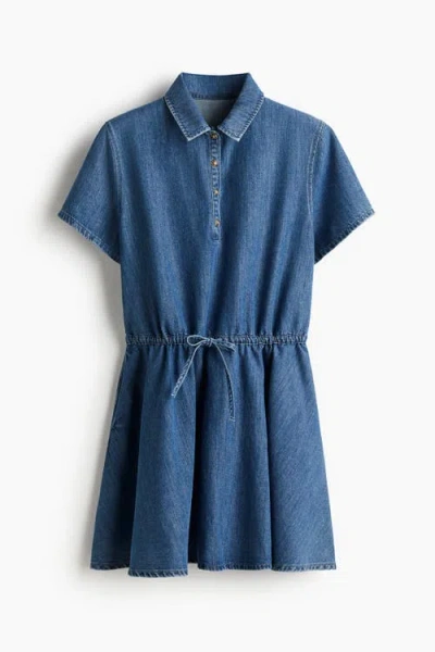 H&m Drawstring-waist Denim Dress In Blue
