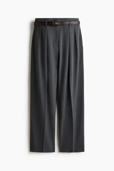 H&m Dress Pants With Belt In Gray