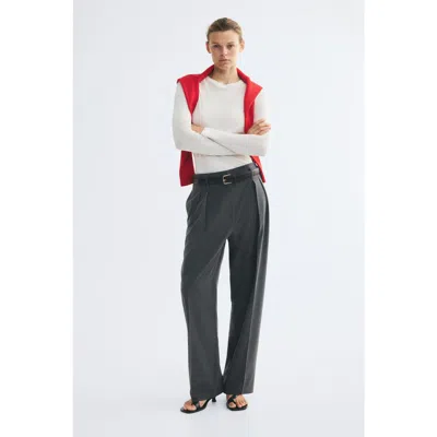 H&m Dress Pants With Belt In Dark Gray