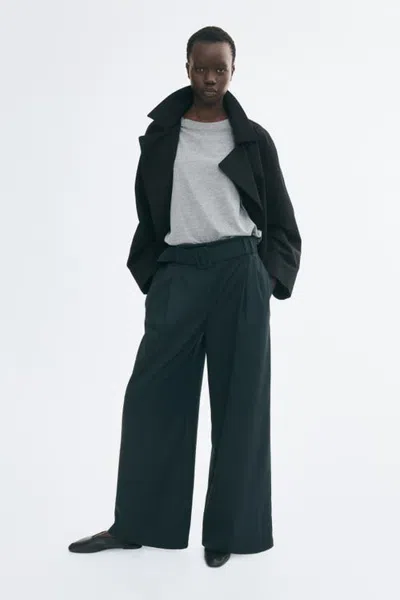 H&m Dress Pants With Belt In Dark Green