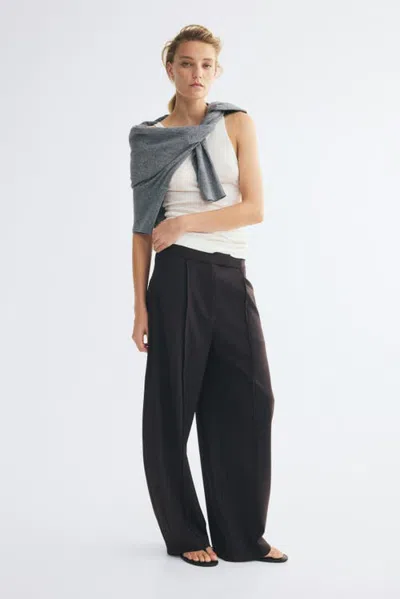 H&m Dressy Barrel-leg Pants In Dark Brown