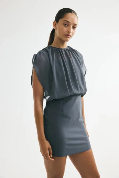 H&m Dual-fabric Draped Dress In Gray