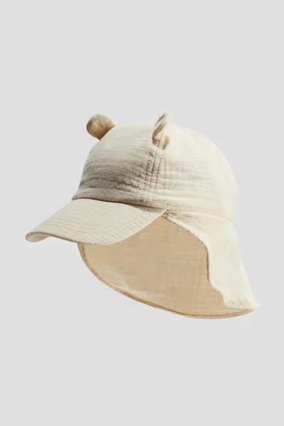 H&m Ear-detail Muslin Cap In Light Beige