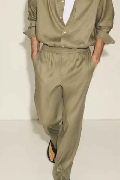 H&m Easy Care Loose-fit Linen-blend Pants In Green