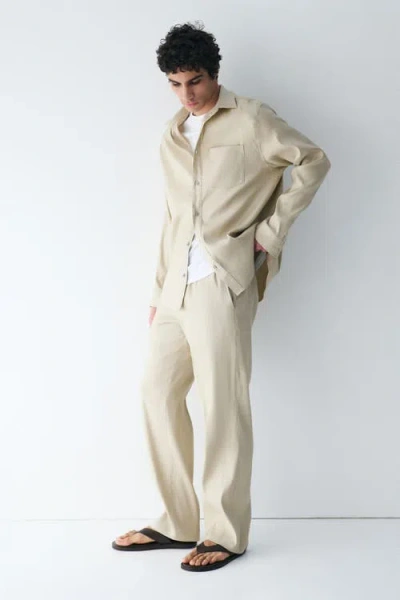 H&m Easy Care Loose-fit Linen-blend Pants In Neutral