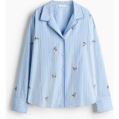 H&m Embellished Cotton Pyjama Shirt In Blue