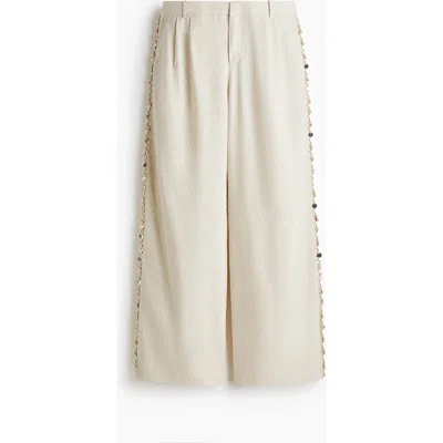 H&m Embellished Linen-blend Trousers In Neutral