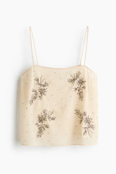 H&m Embellished Sheer Camisole Top In White