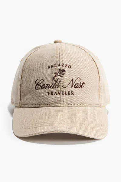 H&m Embroidered Cotton Cap In Beige/condé Nast Traveler