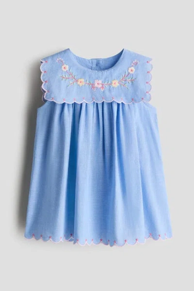 H&m Babies'  Embroidered Cotton Dress In Blue