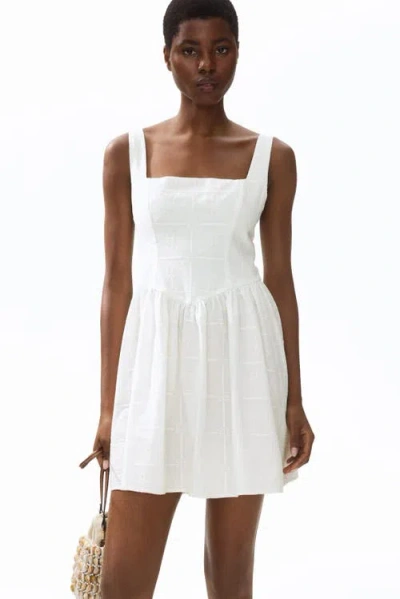 H&m Embroidered Flared-skirt Dress In White