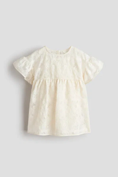 H&m Kids'  Embroidered Flutter-sleeved Dress In Neutral