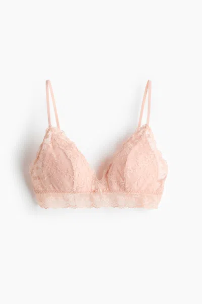 H&m Embroidered Padded Soft-cup Bra In Powder Pink