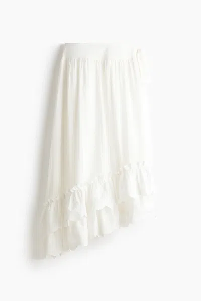 H&m Embroidered Ruffle-trimmed Skirt In White