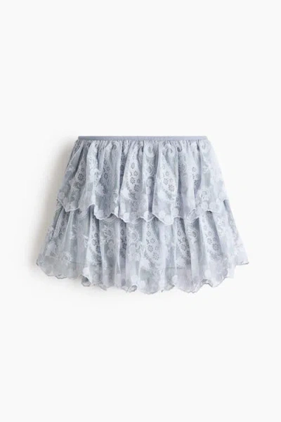 H&m Embroidered Tiered Skirt In Blue