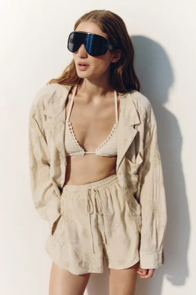 H&m Embroidered Viscose Shorts In Brown