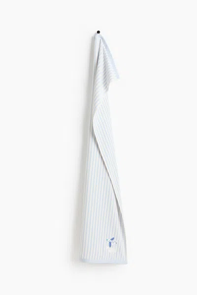 H&m Embroidered-detail Bath Towel In Blue